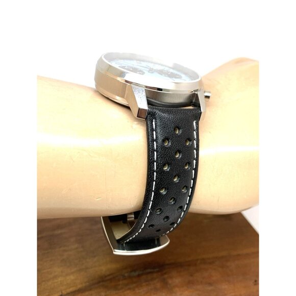 Tophill Men's Watch Mechanical Chronograph Blue Dial Black Leather Band 40mm - Picture 12 of 14